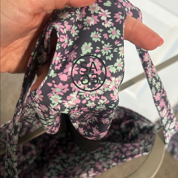 Sage Floral Tank Top with matching leggings in Pink and Purple - Picture 4 of 6